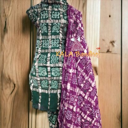 Green Magenta Kala Cotton Wedding Gharchola Dress Material Bandhani Dress Material