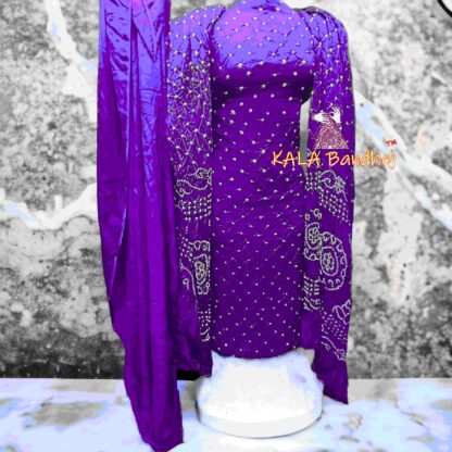 Purple Bandhani Dress Material Modal Silk Dress Materials