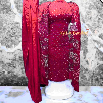 Maroon Bandhani Dress Material Modal Silk Dress Materials