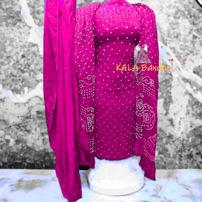 Pink Bandhani Dress Material Modal Silk Dress Materials
