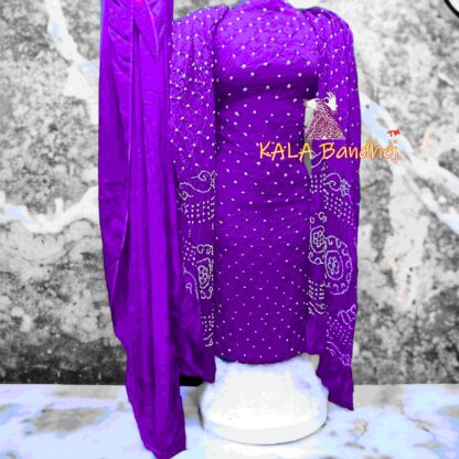 Magenta Bandhani Dress Material Modal Silk Dress Materials