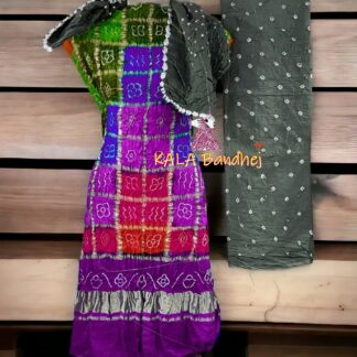Magenta Grey Bandhani Gharchola Dress Material Pure GajiSilk