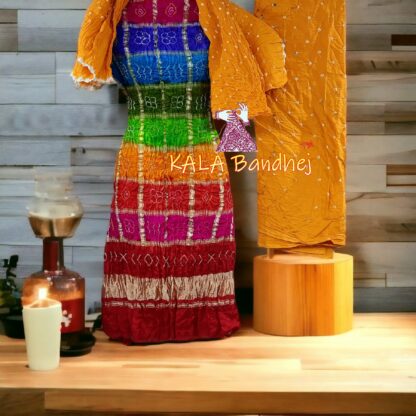 Red Golden Bandhani Gharchola Dress Material Pure GajiSilk Bandhani Dress Material