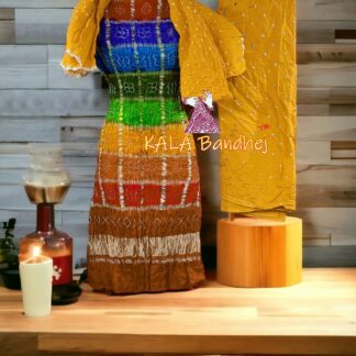 Rust Yellow Silver Bandhani Gharchola Dress Material Pure GajiSilk
