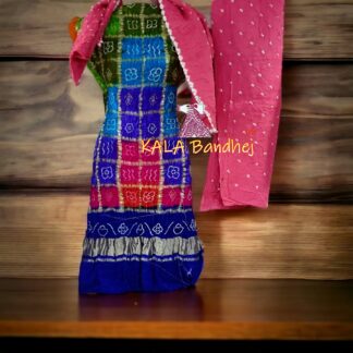 Blue Pink Bandhani Gharchola Dress Material Pure GajiSilk