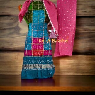 Aqua Pink Bandhani Gharchola Dress Material Pure GajiSilk