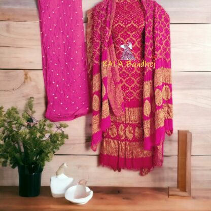 Pink Georgette Silk Bandhani Banarasi Dress Material Banarasi Bandhani Dress