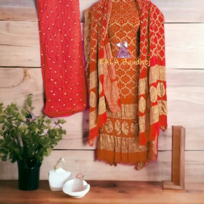 Orange Georgette Silk Bandhani Banarasi Dress Material Banarasi Bandhani Dress