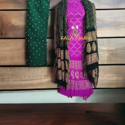 Magenta Green Georgette Silk Bandhani Banarasi Dress Material Banarasi Bandhani Dress