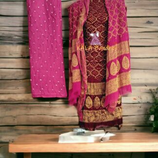 Maroon Pink Georgette Silk Bandhani Banarasi Dress Material Banarasi Bandhani Dress