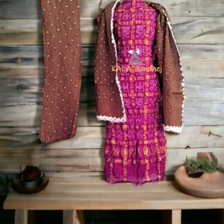 Magenta Kala Cotton Wedding Gharchola Dress Material Bandhani Dress Material