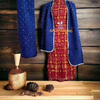 Red Blue Kala Cotton Wedding Gharchola Dress Material