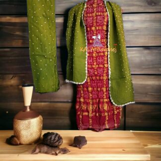 Red Parrot Mehendi Kala Cotton Wedding Gharchola Dress Material Bandhani Dress Material