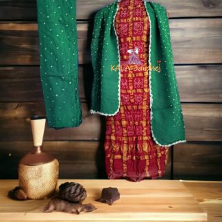 Red Rama Mehendi Kala Cotton Wedding Gharchola Dress Material Bandhani Dress Material