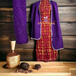 Rust Dark Pitch Kala Cotton Wedding Gharchola Dress Material Bandhani Dress Material