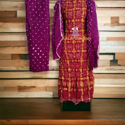 Red Magenta Kala Cotton Wedding Gharchola Dress Material Bandhani Dress Material