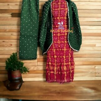 Red Green Kala Cotton Wedding Gharchola Dress Material Bandhani Dress Material