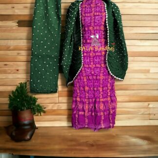 Red Magenta Kala Cotton Wedding Gharchola Dress Material Bandhani Dress Material
