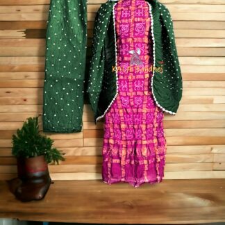 Maroon Golden Kala Cotton Wedding Gharchola Dress Material Bandhani Dress Material