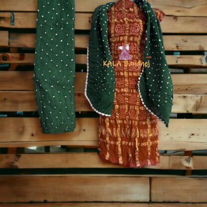 Rust Green Kala Cotton Wedding Gharchola Dress Material Bandhani Dress Material
