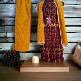 Maroon Golden Kala Cotton Wedding Gharchola Dress Material Bandhani Dress Material