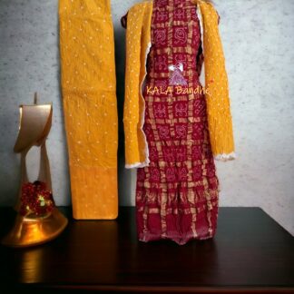 Red Golden Kala Cotton Wedding Gharchola Dress Material Bandhani Dress Material