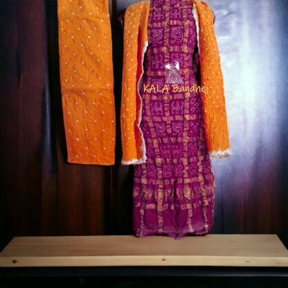 Magenta Golden Kala Cotton Wedding Gharchola Dress Material Bandhani Dress Material