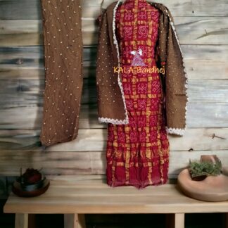 Maroon Rama Kala Cotton Wedding Gharchola Dress Material Bandhani Dress Material