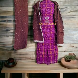 Pink Chickoo Kala Cotton Wedding Gharchola Dress Material Bandhani Dress Material