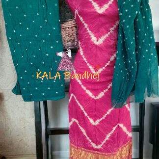 Pink Rama Leheriya Bandhani Shibori Dress Material
