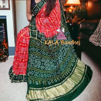 Red Green Gharchola Bandhani Saree Pure Gaji Silk