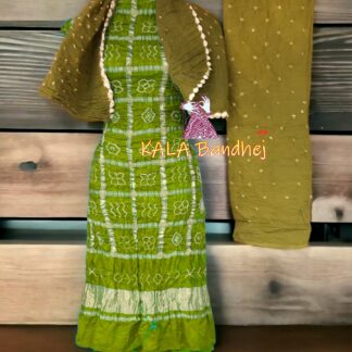 Mahendi Chatni Bandhani Gharchola Dress Material Pure GajiSilk