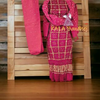 Pink Bandhani Gharchola Dress Material Pure GajiSilk