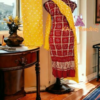 Red Yellow Bandhani Gharchola Dress Material Pure GajiSilk