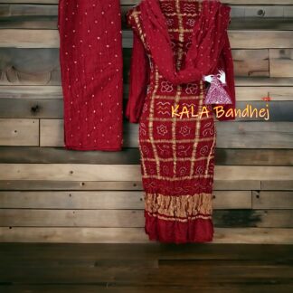 Maroon Bandhani Gharchola Dress Material Pure GajiSilk