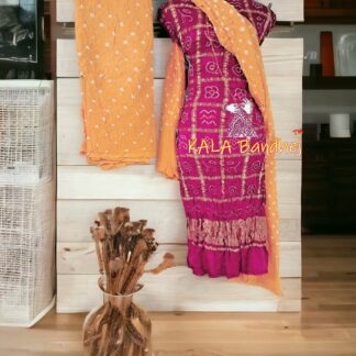 Rani Fanta Bandhani Gharchola Dress Material Pure GajiSilk