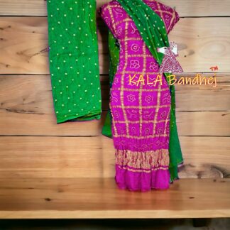 Pink Parrot Bandhani Gharchola Dress Material Pure GajiSilk