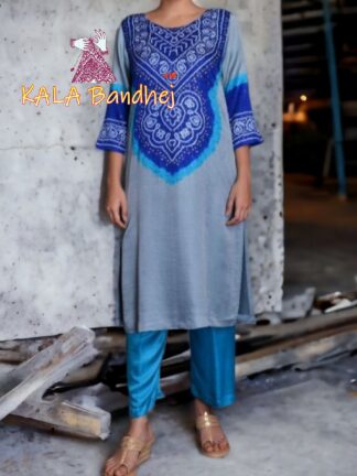 Blue Abha Pure Gaji Silk Bandhani Suit Designer