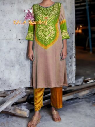 Mehendi Abha Pure Gaji Silk Bandhani Suit Designer