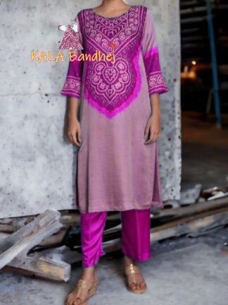 Pink Abha Pure Gaji Silk Bandhani Suit Designer