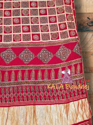 Red Ajrak HandBlock Saree Gaji Silk Gharchola