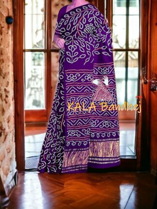Purple Bandhani Ambadal Palav Saree Pure GajiSilk