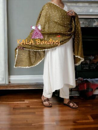 Khaki Bandhani Pure Cotton Dupatta