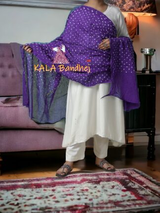 Purple Bandhani Pure Cotton Dupatta