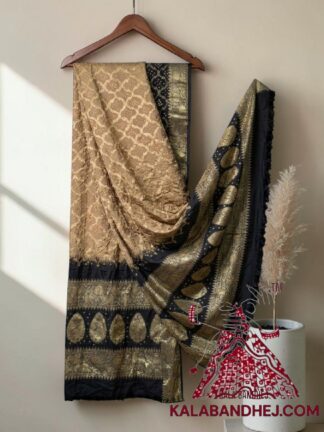 Black Khaki Bandhani Banarasi Dupatta Georgette Silk