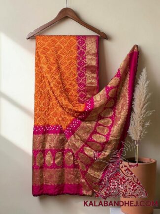 Orange Pink Bandhani Banarasi Dupatta Georgette Silk