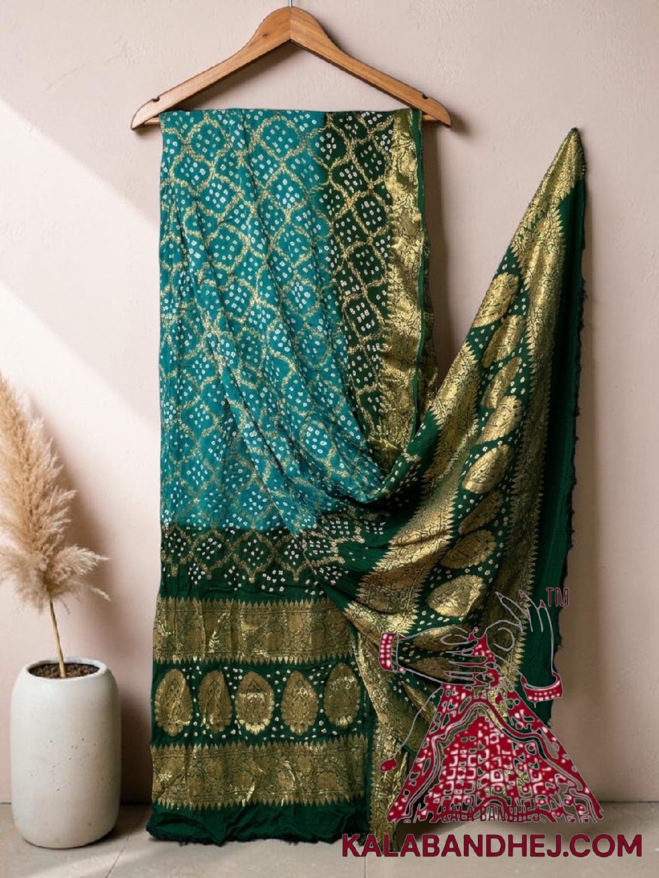 Rama Bottle Green Bandhani Banarasi Dupatta Georgette Silk
