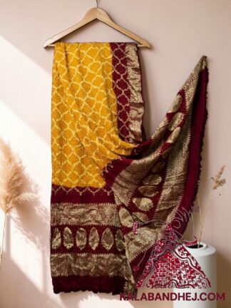 Mustered Maroon Bandhani Banarasi Dupatta Georgette Silk