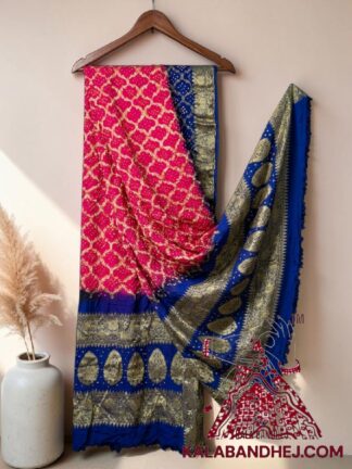 Pink Blue Bandhani Banarasi Dupatta Georgette Silk