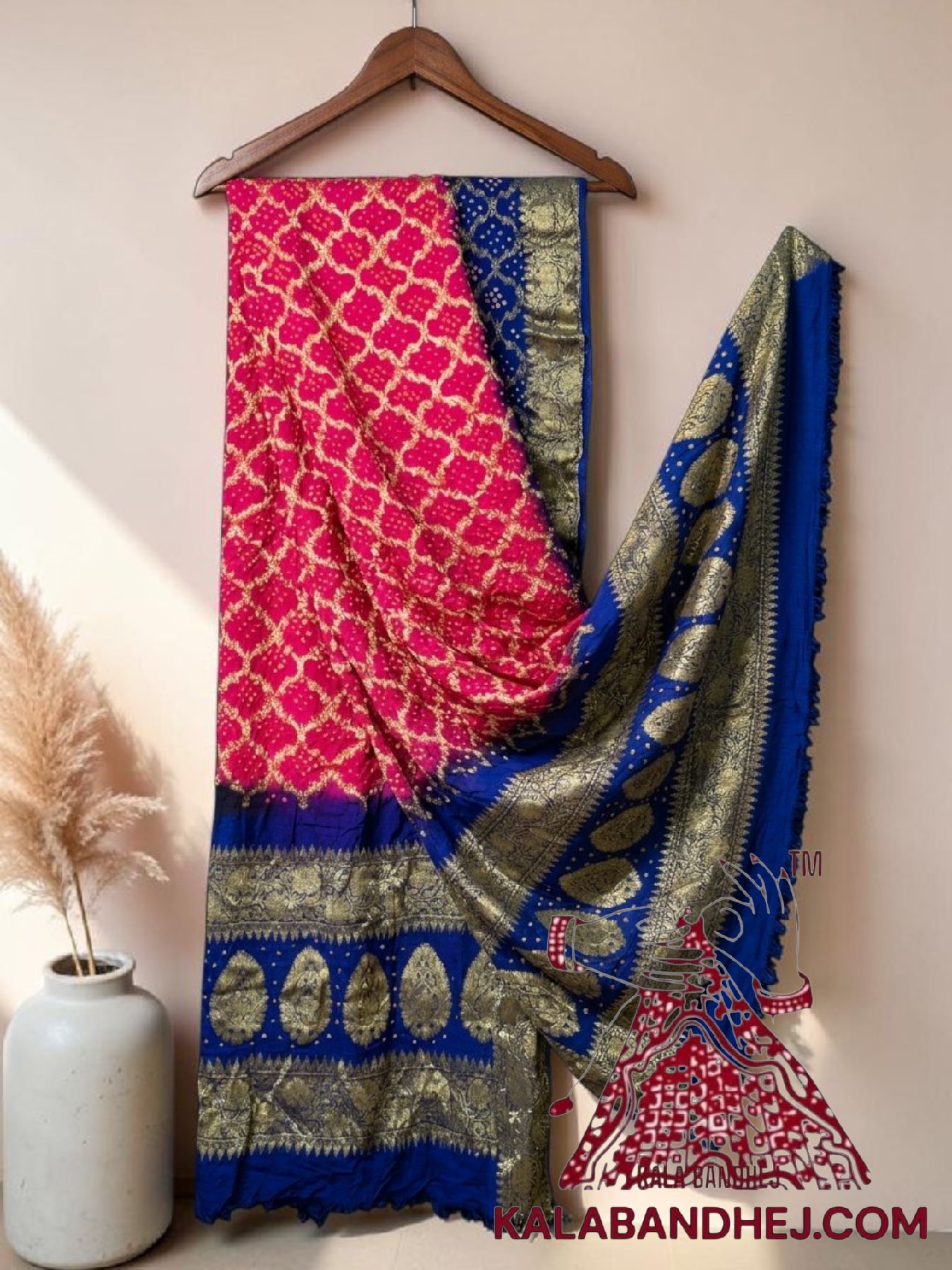 Pink Blue Bandhani Banarasi Dupatta Georgette Silk